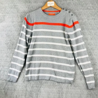 Jules Pull Femme S Orange Gris Rayures Col Rond Boutons Épaule Manches longues - Photo 1/4