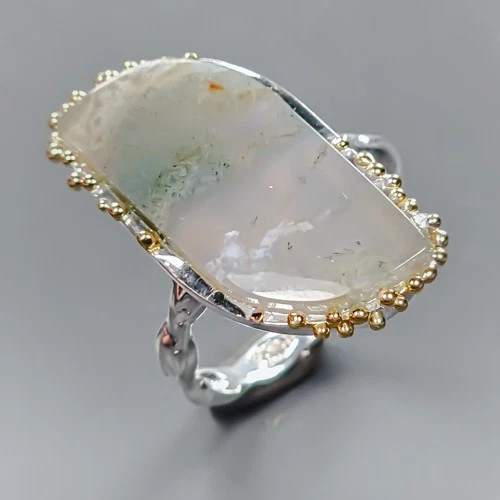Vintage ring 28 ct Natural Moss Agate Ring 925 Sterling Silver Size 9 /R434734
