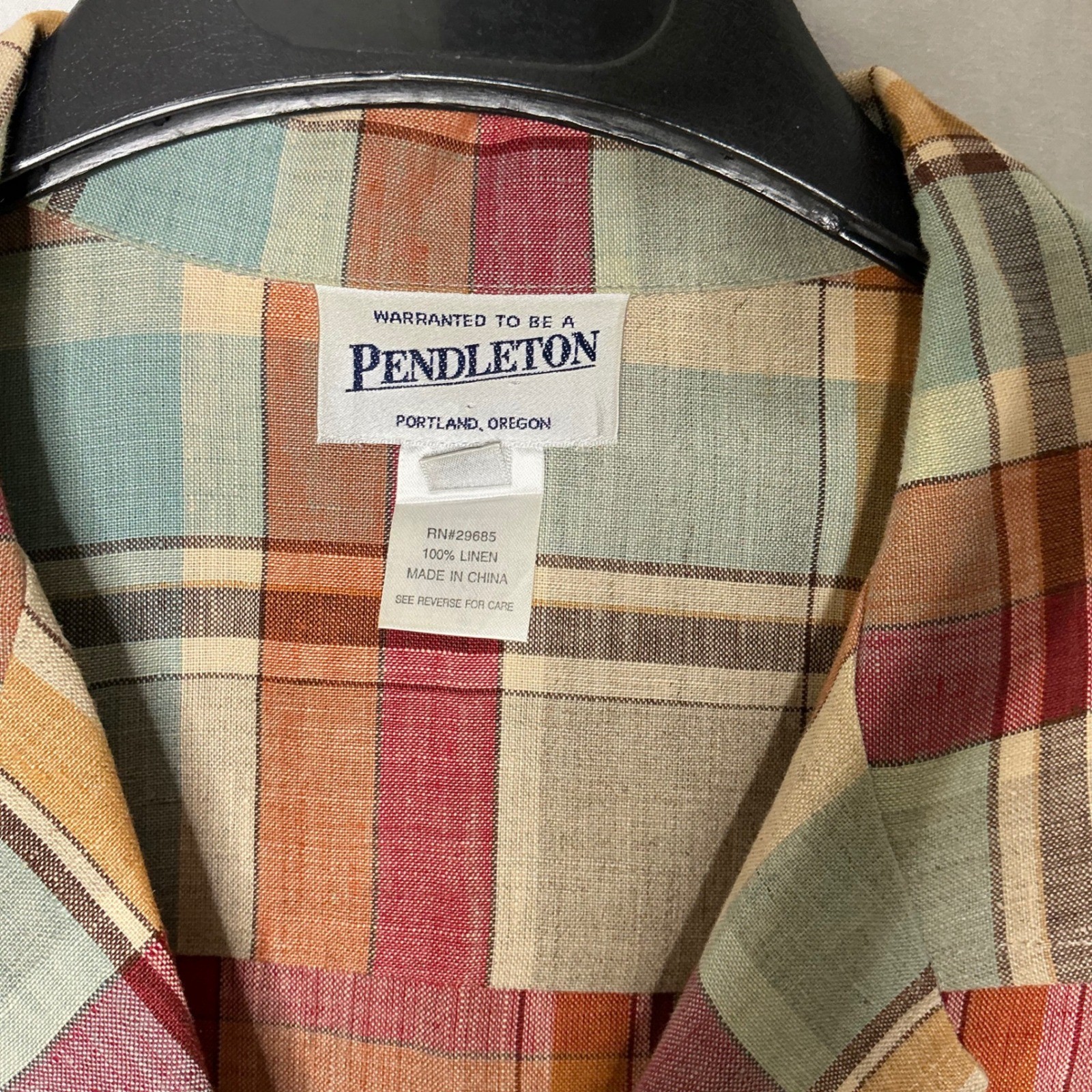 Pendleton 100% Linen Plaid Button Front Shirt Top… - image 5