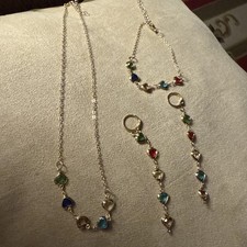 3 Piece Heart Themed Necklace, Bracelet,  Dangle Earrings Set