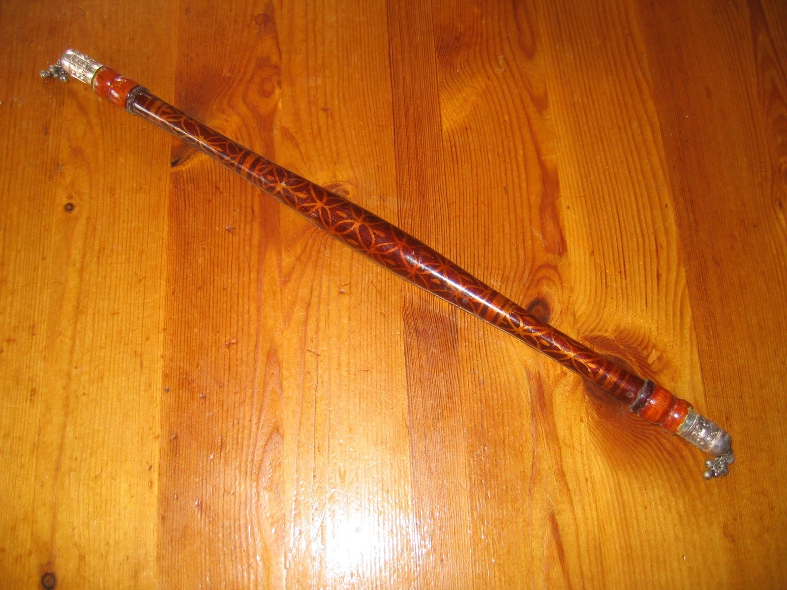 19c Vintage Handmade Indo Persian Lacquered Bread Bakers Wooden Rolling Pin ;-)