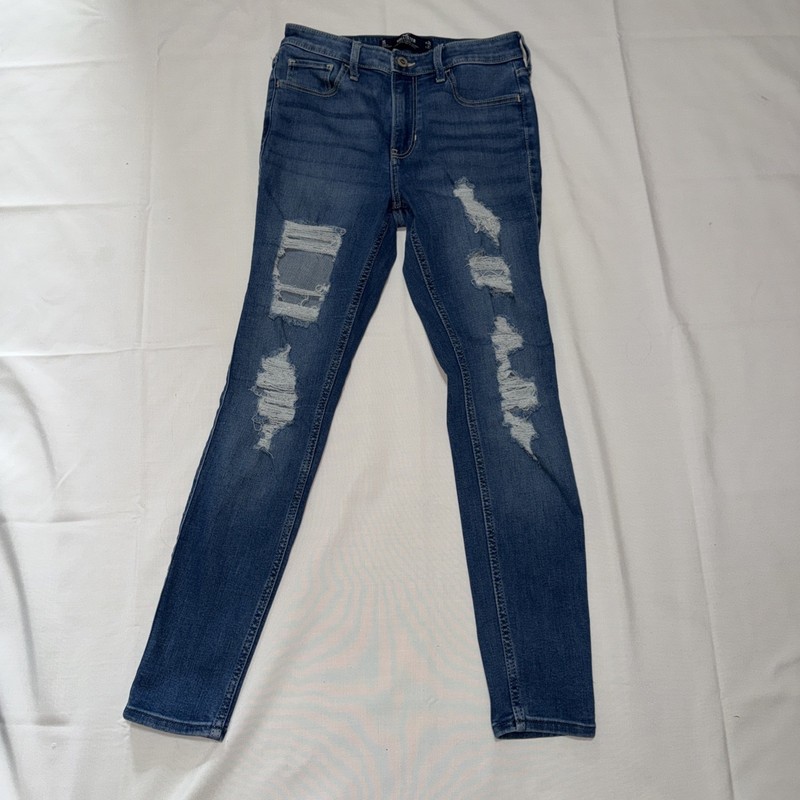 Hollister High Rise Super Skinny Medium Blue Wash Distressed Jeans 5S  W26 L27