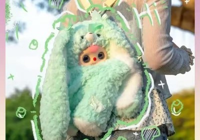 NEW & SEALES Baby Three HUGGING BUNNY BACKPACK PLUSH Lime Green Adorable