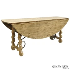 French Country Style Oval Drop Leaf Farmhouse Pine Woodgrain Dining Room Table