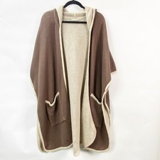 Soft Surroundings One Size Womens Brown Cream Missy Hooded Cape Poncho Sweater