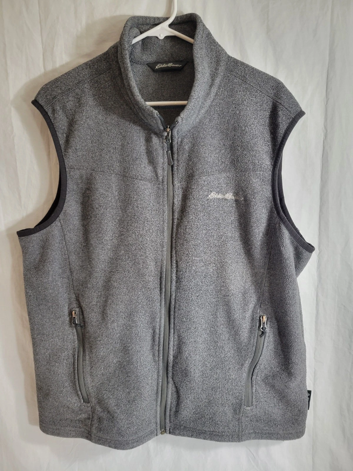 Eddie Bauer Men's Fleece Vest Jacket Full Zip, Gray Heather, Size Large