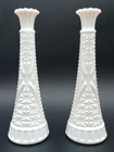 Pair of Vintage Anchor Hocking Milk Glass Bud Vase Stars and Bars 9"
