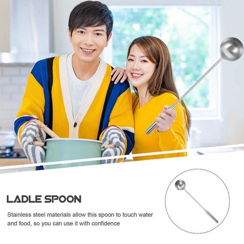 Long Handle Spoon Serving Water Ladle Stainless Steel Soup Spoons - Imagen 8 de 12