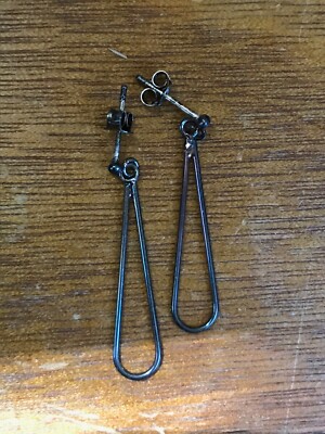 Estate Nonmagnetic Silver Skinny Open Loop Dangle Post Earrings for Pierced Ears