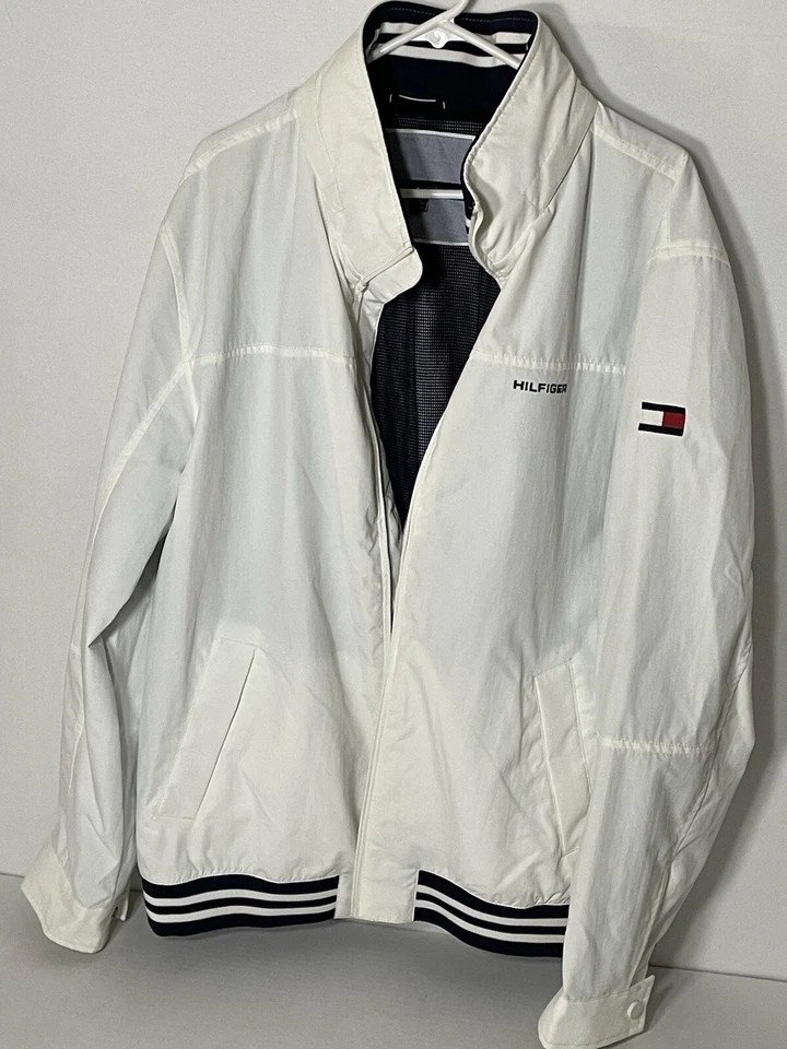 Tommy Hilfiger Jacket Men's XXL 90s Y2K Spellout Hooded Sailing White Windbreak - Image 3 of 4