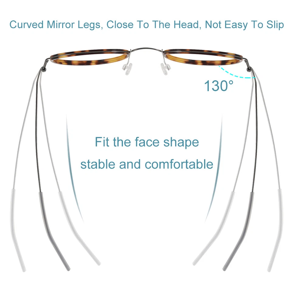 Men's Round glasses Tortoise round frame blue titanium alloy legs womens eyewear - Image 3 of 4