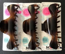 Scunci Thick Hair No-Slip Grip Claw Clip Brown - Lot of 3 (NEW)