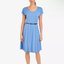 Ny Collection Womens Polka Dot Belted Dress Blue 1X
