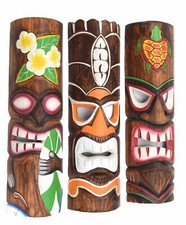 3 Maschere Tiki 50Cm Maschere Da Parete In Legno Hawaii Maui Maschera Da Parete
