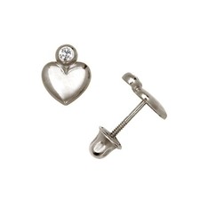 14K Solid White Gold 5mm Love Heart Screw Back Earrings Set With CZ Stone Gift