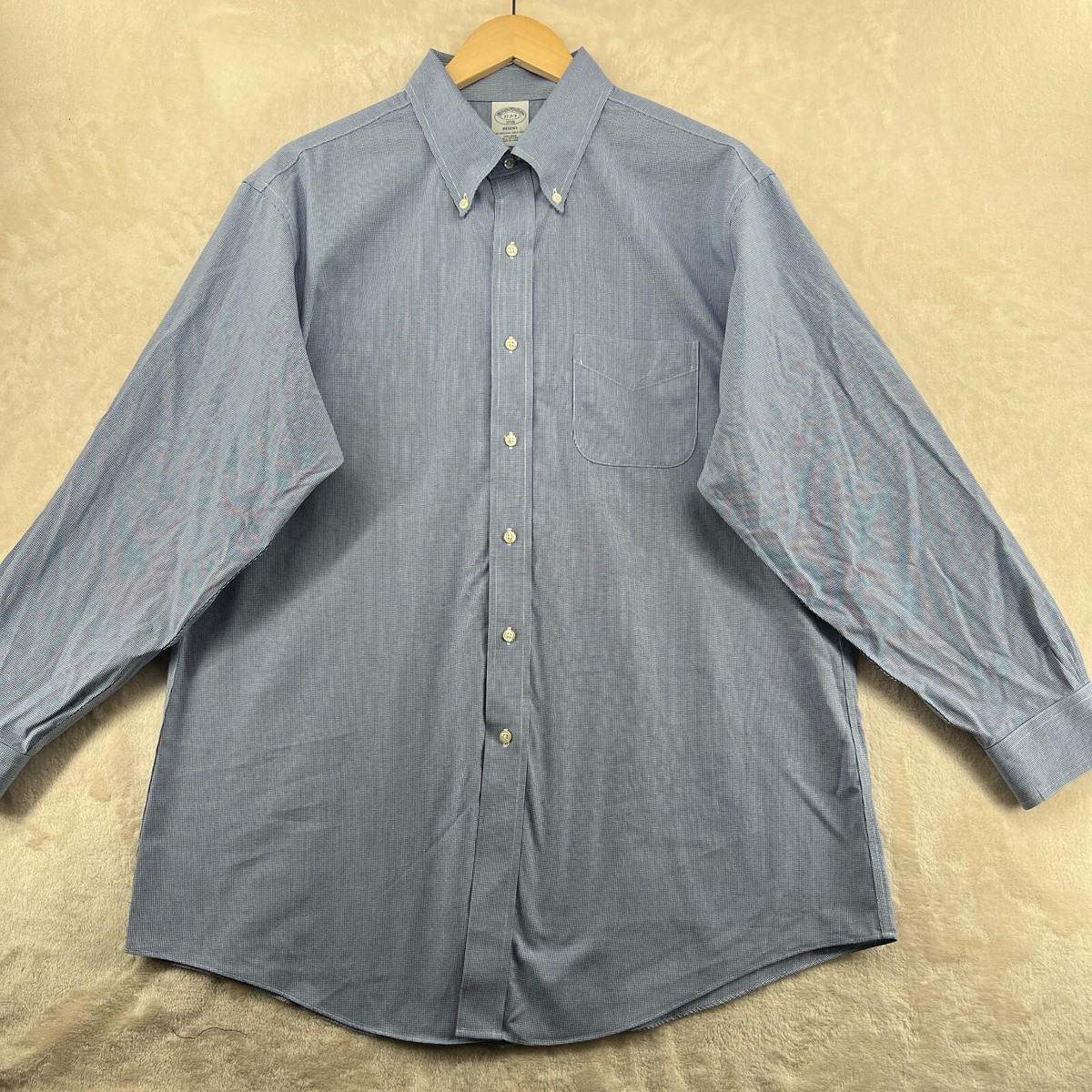 Brooks Brothers Men's Size 17-2/3 Solid Blue Non Iron Regent