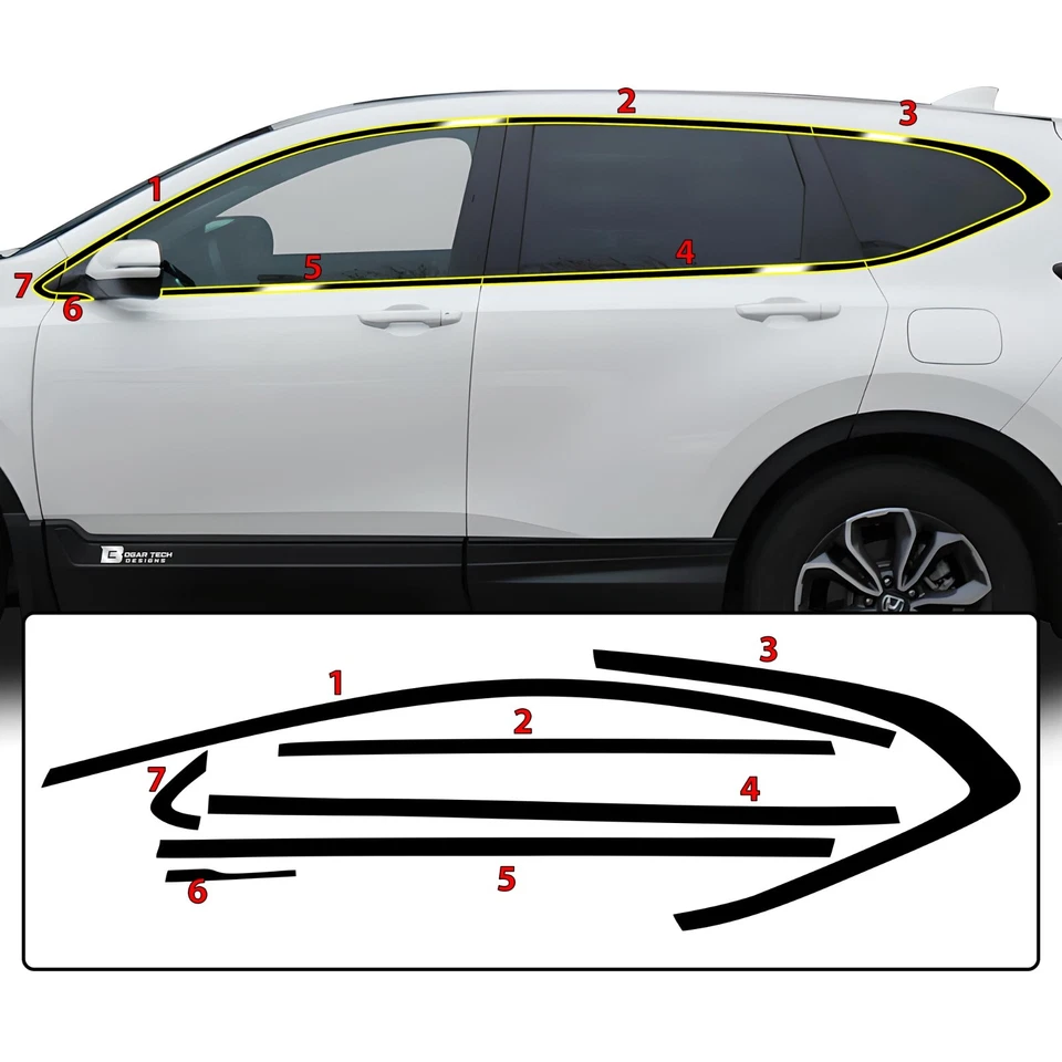 Ajuste Honda CR-V 2017-2022 Ventana Lateral Cromo Eliminar Calcomanía Película Borde Apagón Foto 4 de 4