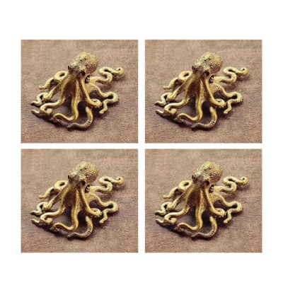 4Pcs Brass Octopus Animal Statue Small Sculpture Tabletop Figurine Decor Gifts