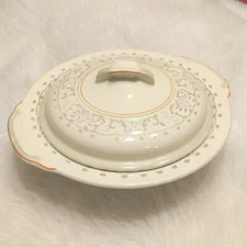 Vintage Wood Ivory Home Vegetable Serving Bowl Dish With Lid England Farmhouse 