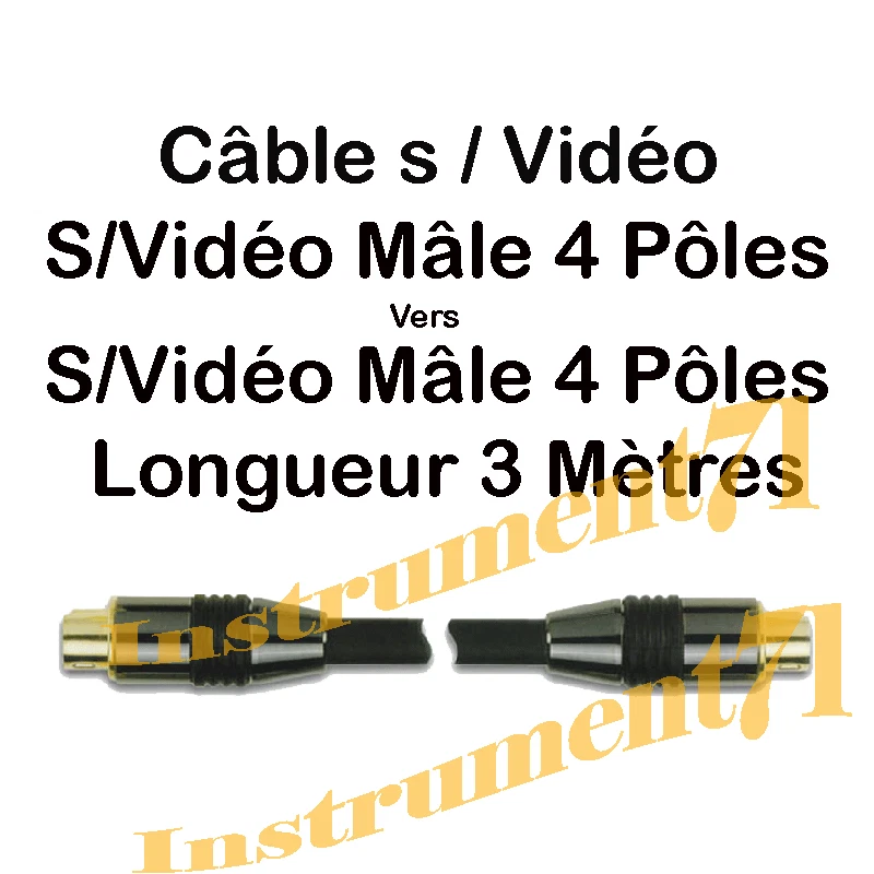 Câble s/Vidéo Mâle vers s/Vidéo Mâle Long 3 Métres Fiches Dorés Blindé 100 % - Photo 1/1