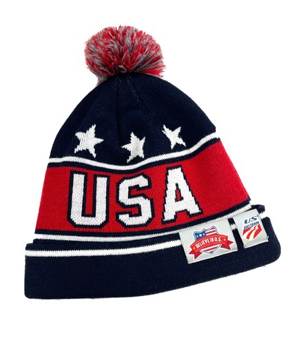US Ski Team Beanie Hat Pom Pom One Size 