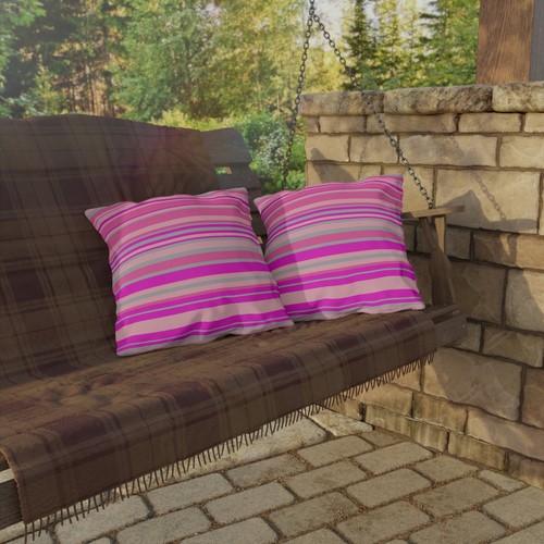 Pink Mexican Serape Style Outdoor Pillow, Colorful Striped Deck Cushion - Picture 13 of 17