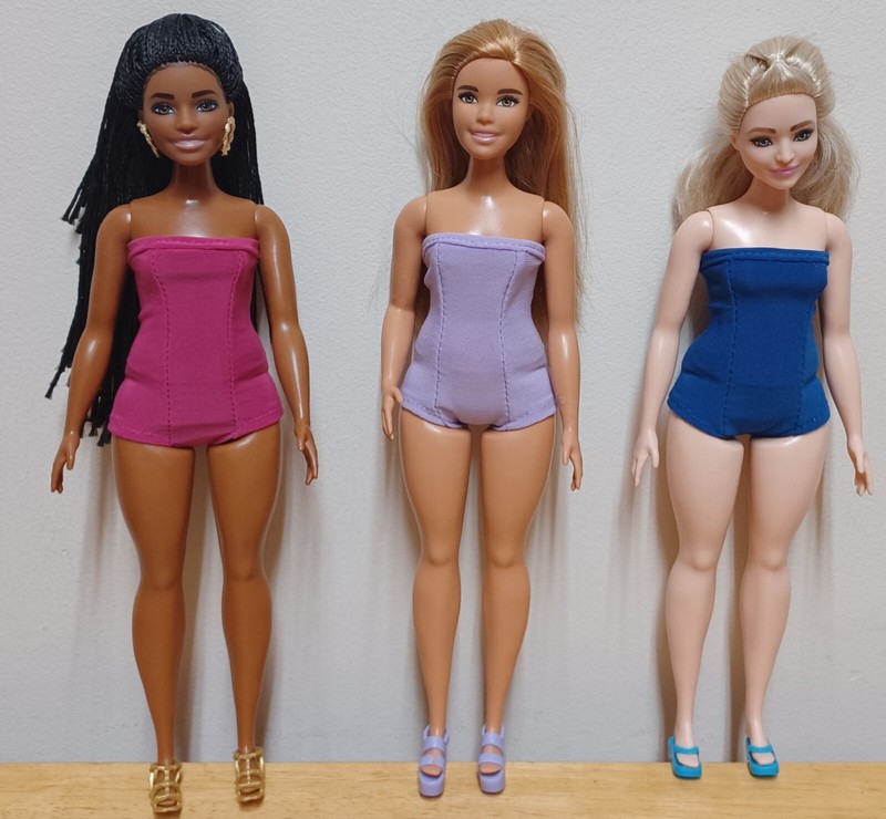 Curvy Barbie 11 1/2" Doll Clothing 3 swimsuits Pink, Lavender, Blue