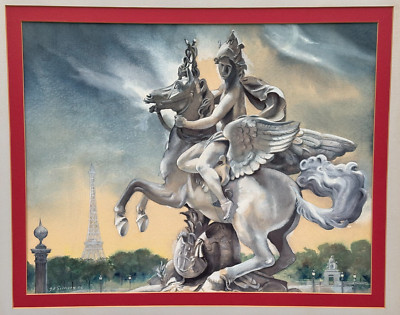 HERMES MERCURY RIDING PEGASUS SULLIVAN ORIGINAL PAINTING TUILERIES PARIS FRANCE