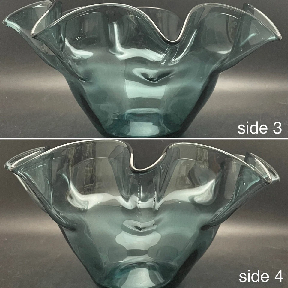 Blenko Glass 3716 Carbón Volantes Centro/Cuenco para Servir 1961-62 Hecho en EE. UU. 11"d Foto 4 de 4