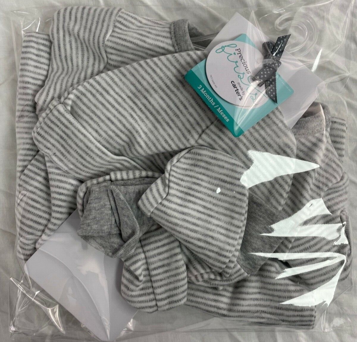 Carter’s 3 Months Grey Stripe Snap Neutral Converter Set with Hat