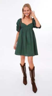 Hyacinth House Dress Womens Small Emerald Puff Sleeve Tuckernuck Sasha Babydoll