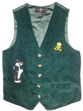1995 Vintage Warner Brothers Looney Tunes Green Corduroy Vest Size S Men's EUC