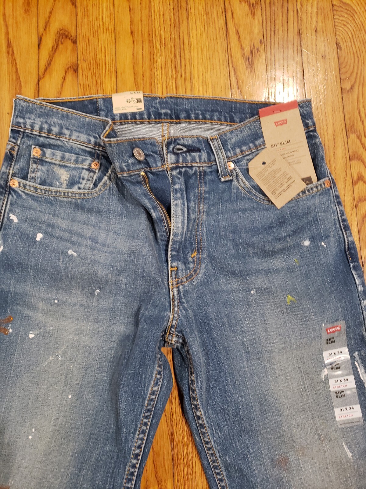 RARE 045115534 Levis 511 Jeans Slim Fit Stretch Paint Splatter Distressed 31X34 image 7