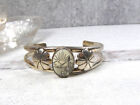 Sterling Silver Vintage R Baker Southwestern Etched Mushroom Flower Cuff Bracele