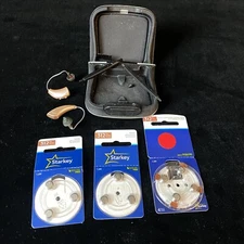 Audibel Anthem XT 1000 Hearing Aides +starkey 312 Batteries Case & Brushes