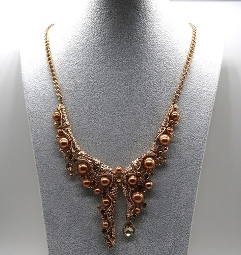 Vtg Statement Necklace Rhinestone Encrusted Asymmetrical Brutalist Gold Tone 15" - Picture 4 of 24