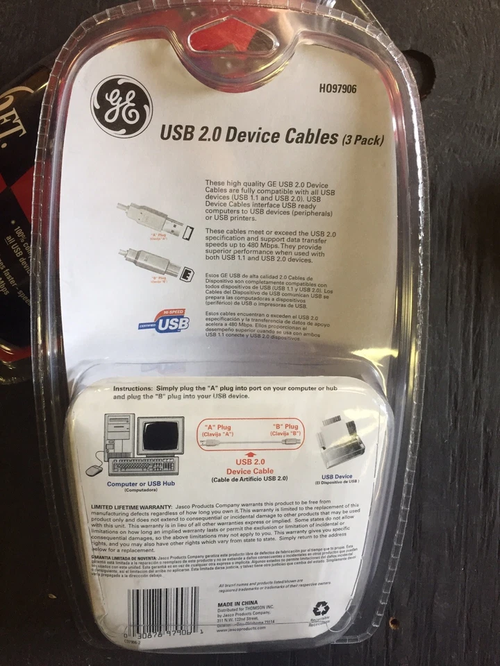 GE USB 2.0 6 Ft. Windows/Mac Printer Device Cables 480 MPS 3 Pack  - Image 3 of 3