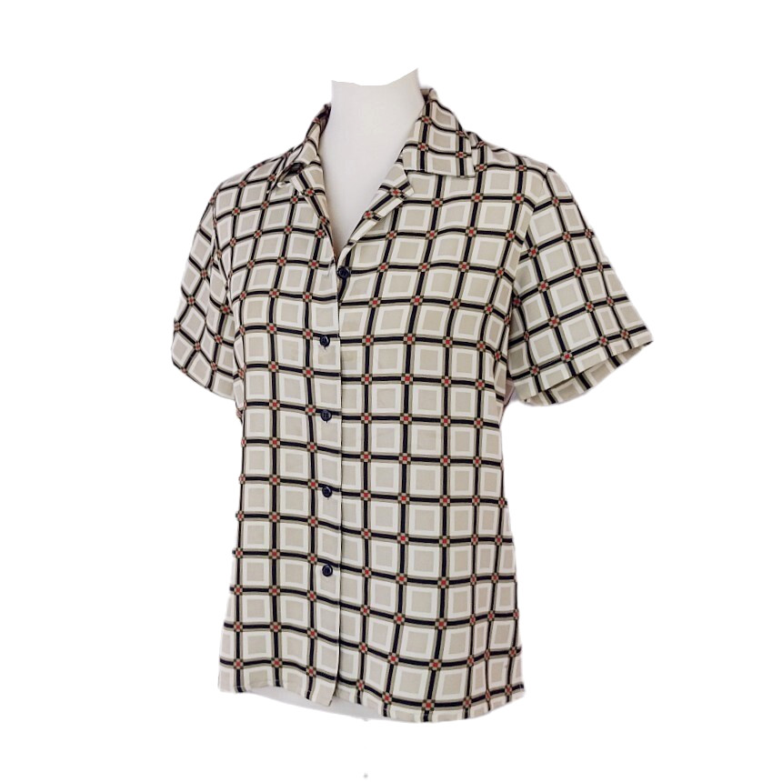 Notations Retro Top Button Front Beige Black Geom… - image 1