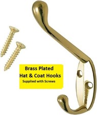 Hat and Coat Hook - Brass Plated EB - Cloakroom Hanger with Screws - Free UK P&P