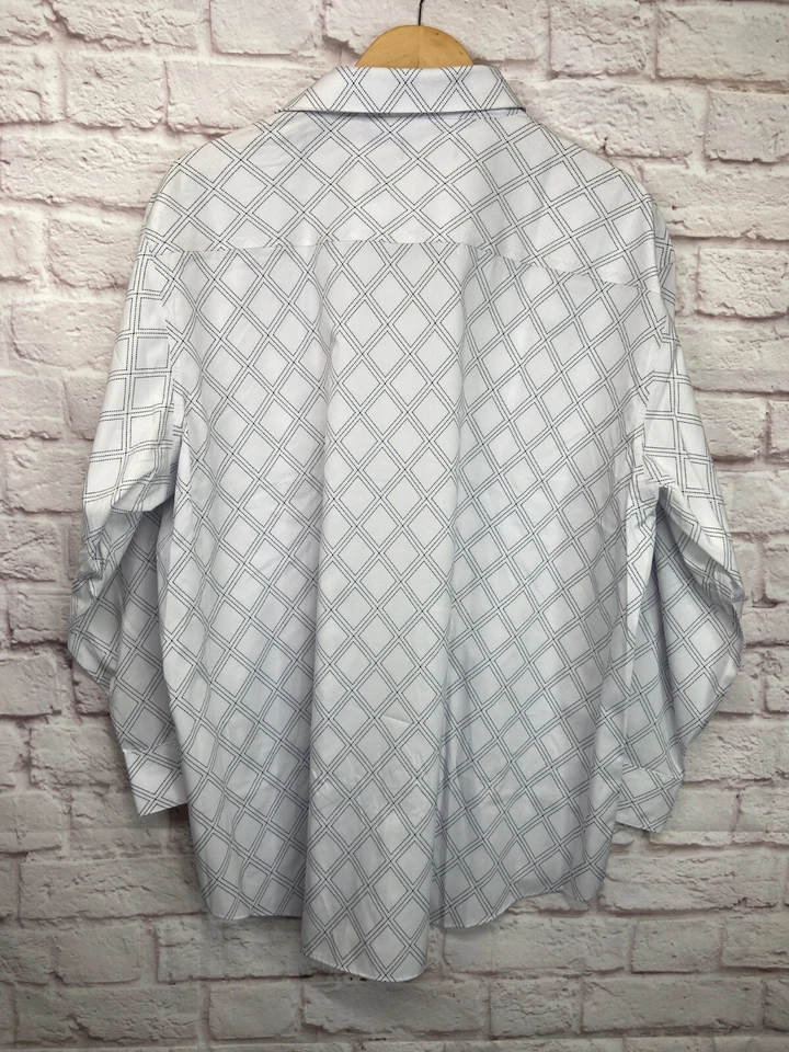 ALFANI Mens Gray REG FIT Diamond STRETCH Business-Dress Shirt SIZE 'XL' 17 32/33 - Изображение 4 из 4