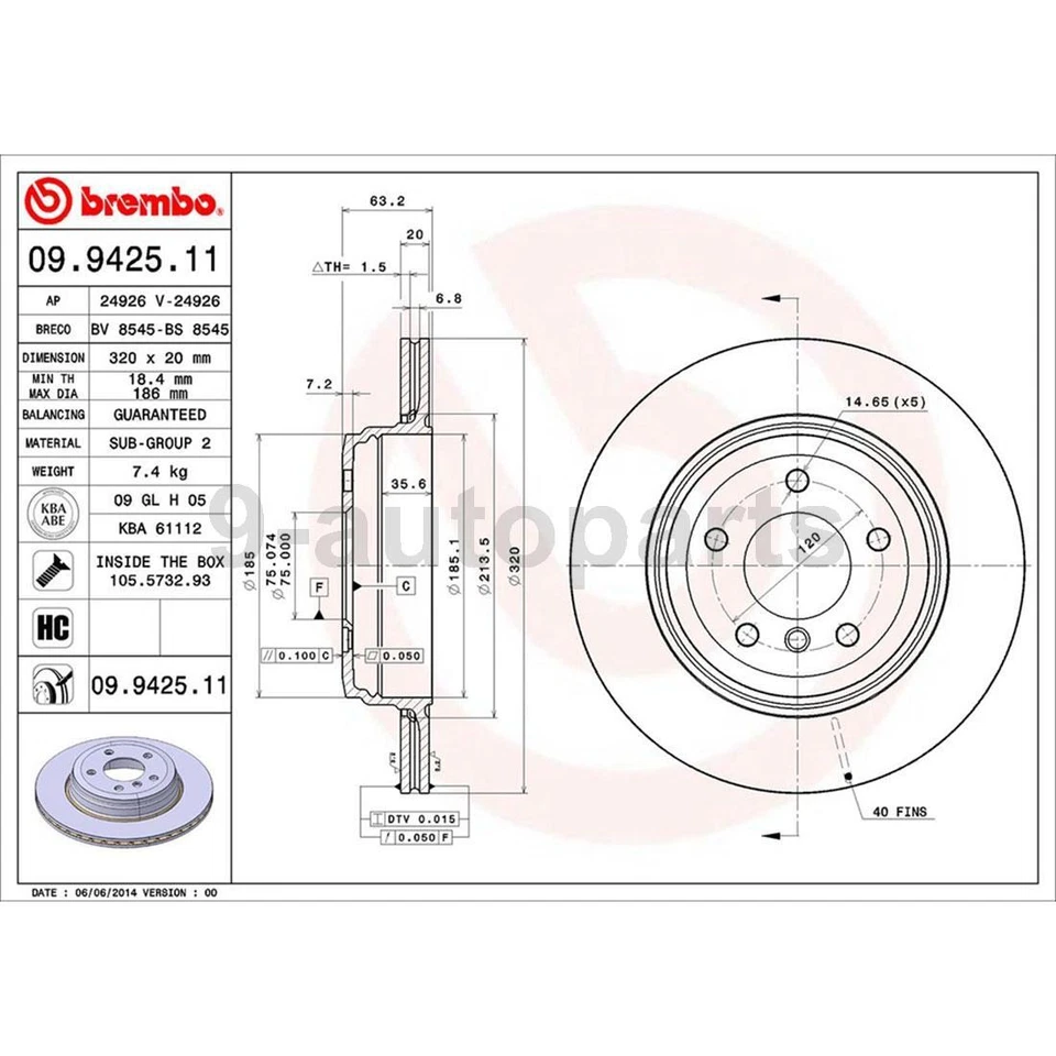 Rotores de freno traseros Brembo OE pastillas de freno de cerámica para BMW 528i 2008 2009 Foto 2 de 4