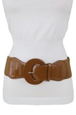 Women High Waist Hip Fashion Tan Mocha Brown Color Elastic Waistband Belt S M