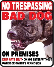 No Trespassing Dog BAD DOG on Premise - 8" wide x 10" tall Vinyl Decal US SELLER