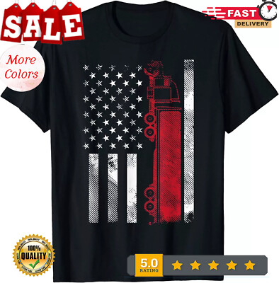 2025/Us American Flag Semi Truck Driver 18 Wheeler Trucker Unisex T-Shirt