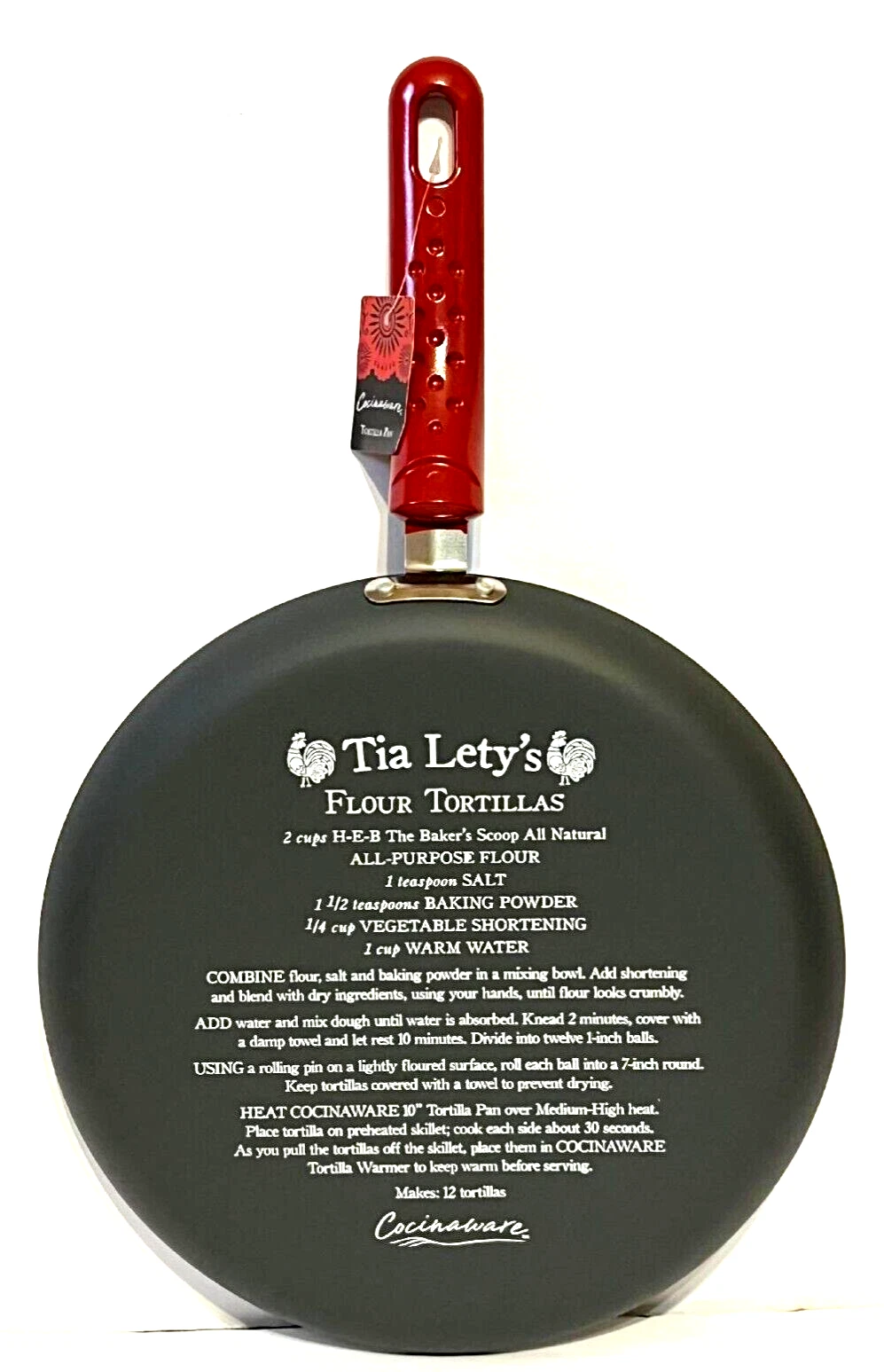 Tortilla Pan Non-Stick Cocinaware Tia Lety's Red 10" Inch with Recipe