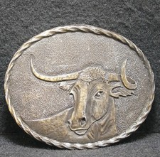 WJ15114 AMAZING VINTAGE 1970s LONGHORN STEER ANIMAL ARTWORK BELT BUCKLE