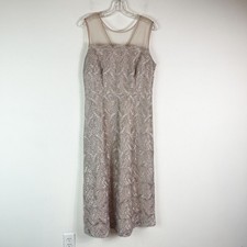 JS Collections NWOT Women's Mesh Silver Embroidered Illusion Midi Sheer Dress 10
