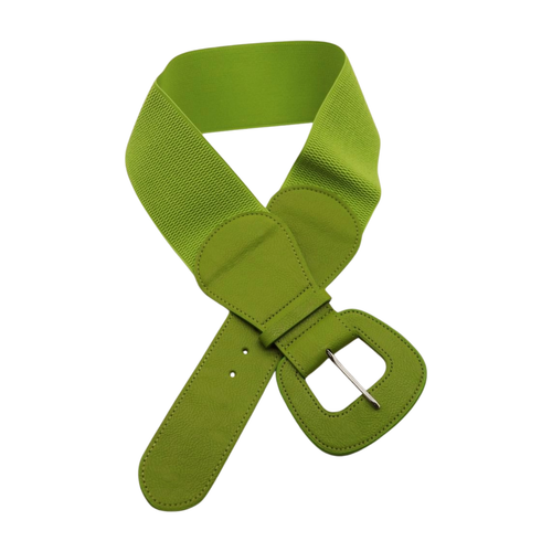 Women Olive Green Elastic Fabric Waistband Wide Fashion Belt Big Buckle Fit S M - Picture 18 of 24