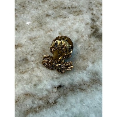 Vintage Gold Tone Cherub Angel Lapel Pin Religious Celestial Winged Bust Brooch