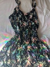 Vintage 60s 100 Silk Floral Slip Dress   Black with Pink Trim  Bow